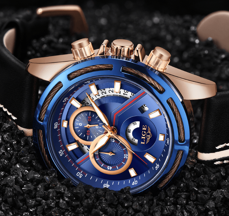 Men's Waterproof Sports  Watch With Leather Belts, Chronometers Day View Fluorescent Pointers Unique Design Perfect Gift Stevvex