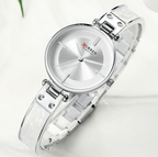 Womens Elegant Stainless Steel Watch With Ceramic Bracelet In Shimmering Marble Colors