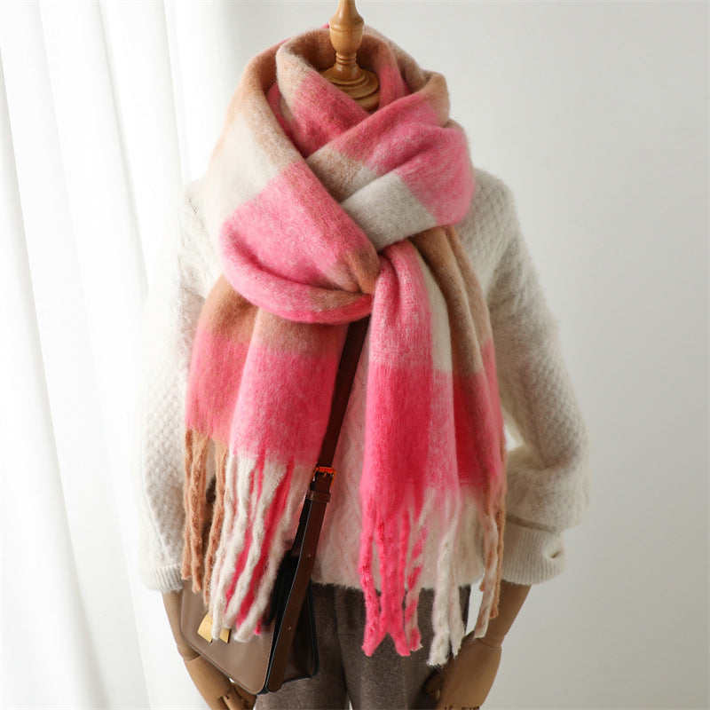 New Luxury Winter Soft Head Wraps Plaid Scarf Shawls Cashmere  Warm Cashmere Scarves Rainbow For Women Stevvex