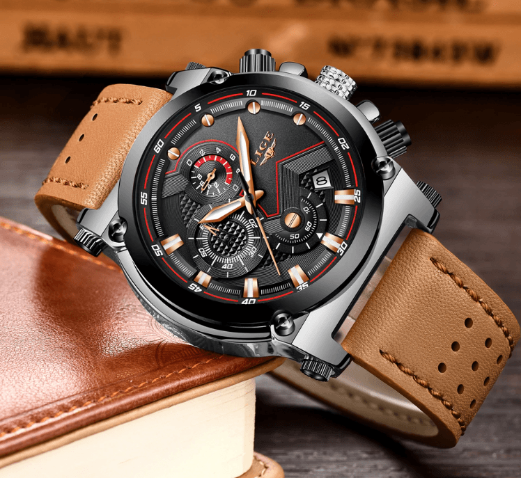 Men's Waterproof Modern Watch With Leather Belts, Stainless Steel Case Excellent Look Perfect Gift Stevvex