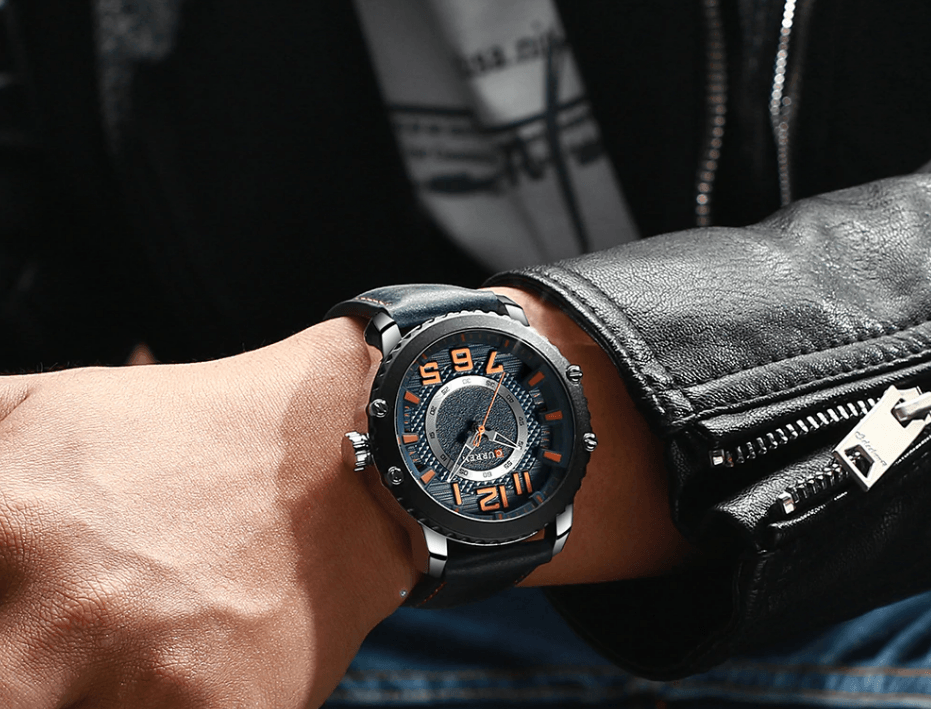 Men's Waterproof  Sport Watch With Leather  Belts  And Large Numbers Details Unique Design Perfect Gift Stevvex