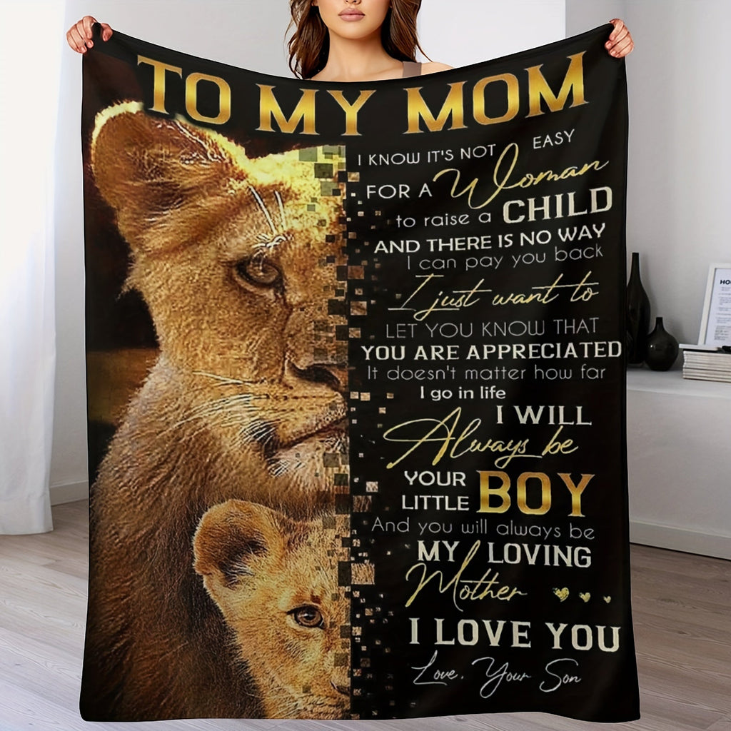 1pc Cozy Flannel Blanket - To My Mom, I Love You, Your Son, The Lion, All-Season Softness For Sofa, Car Sleeping, Office, Camping, Bed, Travel, And Living Room, Gifts For Friends, Besties, Sisters, Family, Birthday Day Gradua