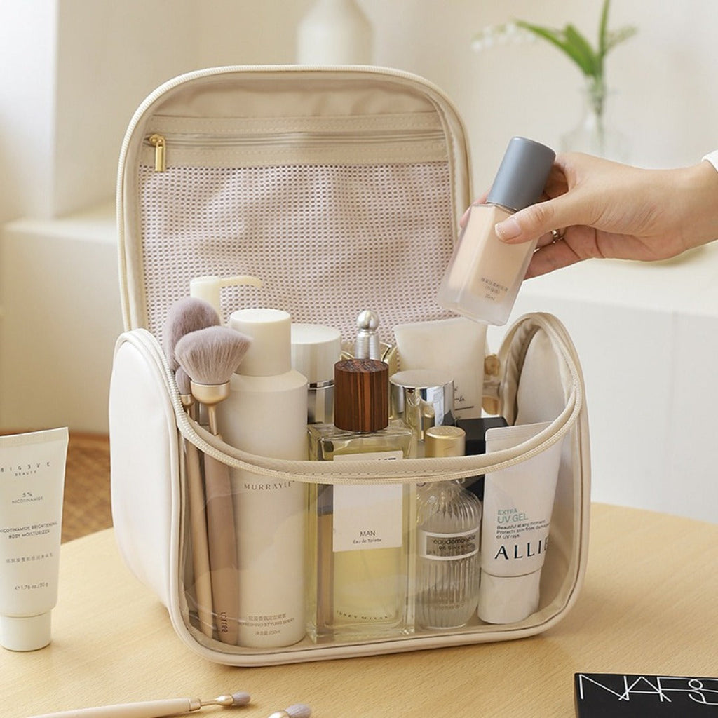Visible portable cosmetic bag, large capacity portable cosmetic storage bag, multi-functional waterproof toilet bag, travel makeup bag, transparent makeup purse, - SJB-DIAMOND ELITES