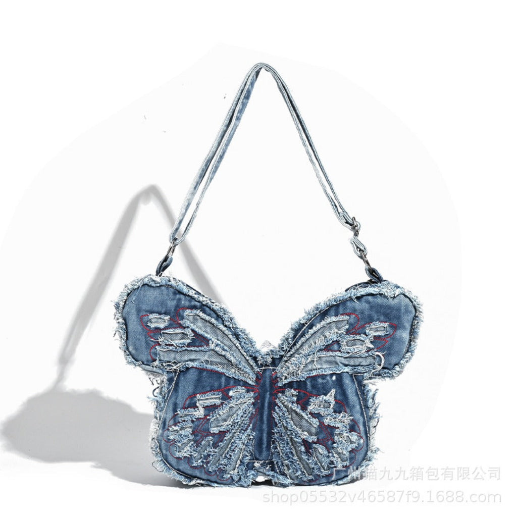 Design washed denim bag, butterfly shaped bag, punk denim bag, shoulder bag, backpack purse for women - SJB-DIAMOND ELITES