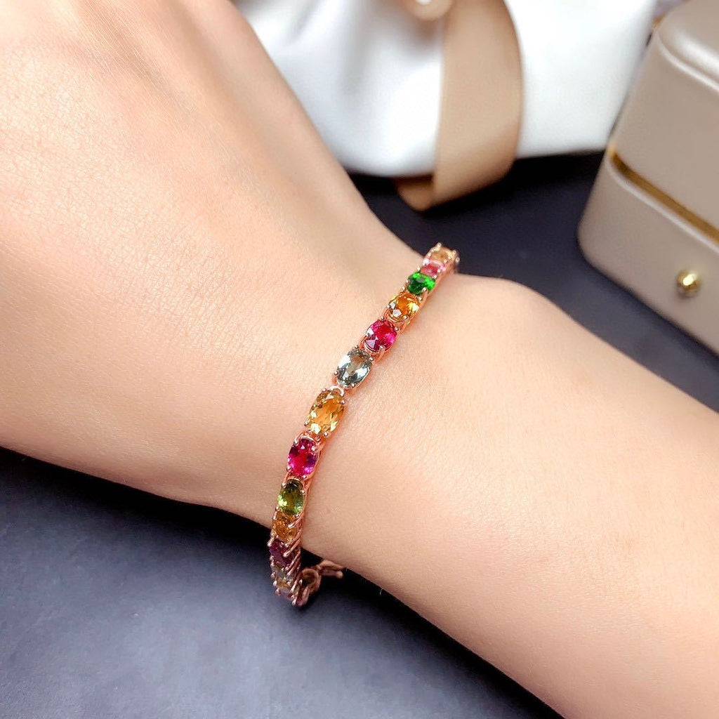 Natural Candy Color Tourmaline Bracelet Female Crystals Pi-Mart