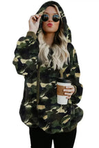 Women's Winter Green Camo Print Warm Furry Pullover Hoodie - SJB-DIAMOND ELITES