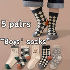 5 Pairs of Vibrant Cartoon Checkered Crew Socks for Boys - Calf Socks with Breathable, Comfy, Casual Style for Unisex Kids, Perfect for Outdoor Play All Seasons, Soft, Gentle, and Durable Lootquake LLC