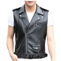 Short Slim Punk Motorcycle Vest Oblique Zipper PU Leather Jacket Pi-Mart