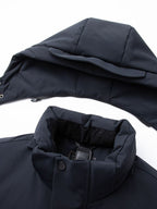 Men's Mid-Length Down Jacket - Lightweight Warm Winter Coat in Black & Navy (White Goose Feather Filled)