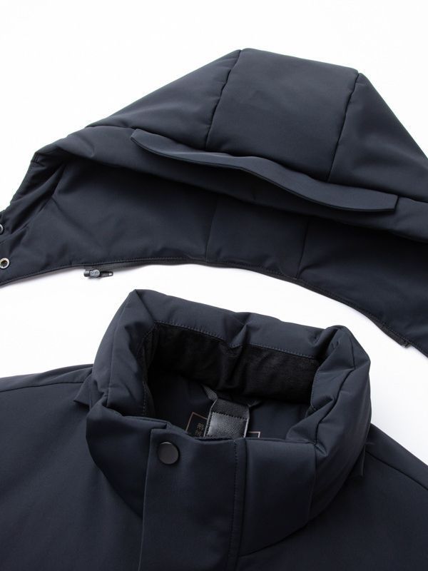 Men's Mid-Length Down Jacket - Lightweight Warm Winter Coat in Black & Navy (White Goose Feather Filled)
