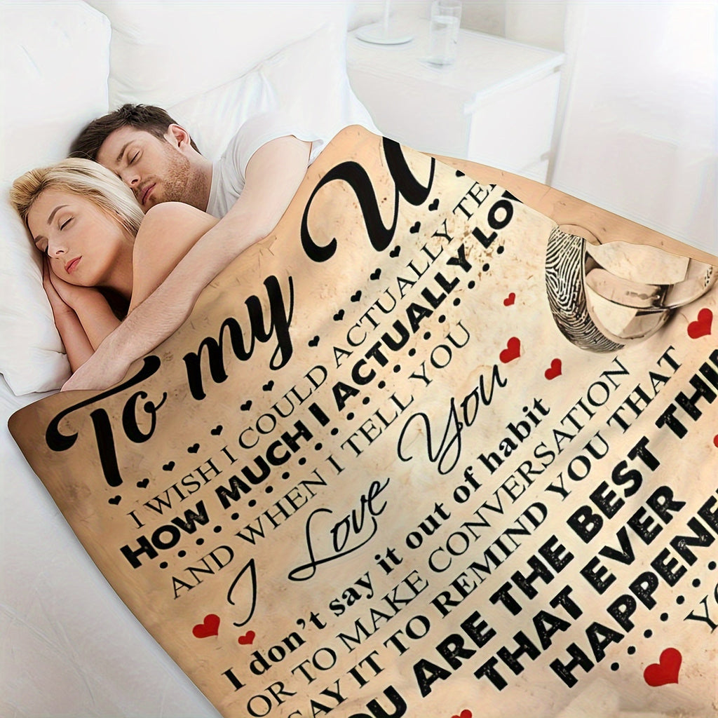 Plush Flannel Blanket for Wife - Husband to Wife Love Message - All-Season Softness for Sofa, Couch, Office, Camping, Bed, Travel, Living Room - Cozy Gift for Friends, Family, Birthday, 80x60in Lootquake LLC