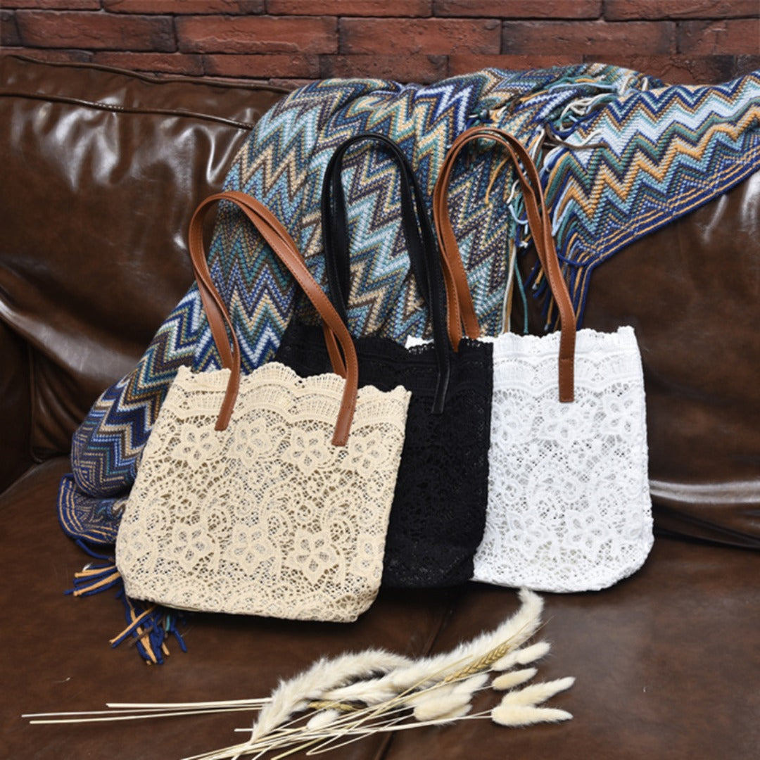 Lace hobo bag for women, shopping shoulder handbag, embroidered flower hollow tote bag - SJB-DIAMOND ELITES
