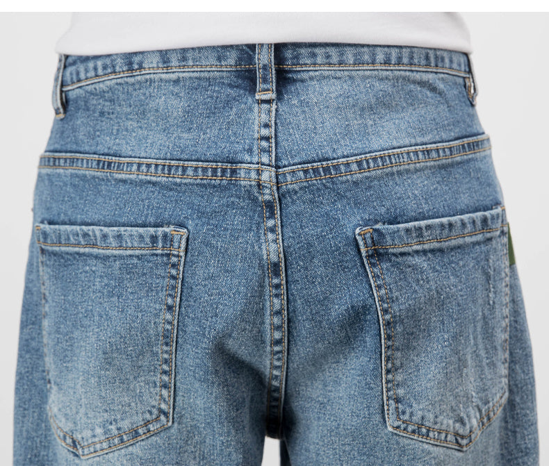 Light-colored Jeans Men's Loose Straight Ripped Leisure Tapered Stretch Lootquake LLC