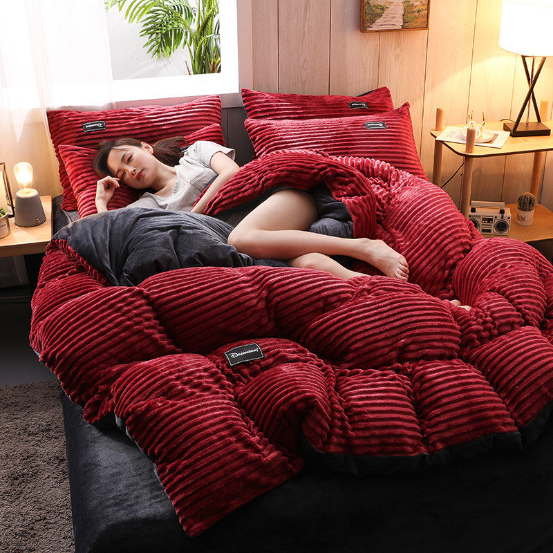 Thicken Corduroy 4-Piece Velvet Bedding Set by Pi Mart Pi-Mart
