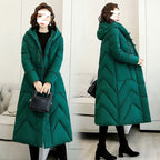 Plus Size Overknee Long Warm Hooded Cotton Jacket Pi-Mart