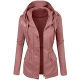 Women's fashion solid color lapel biker jacket Pi-Mart