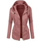 Women's fashion solid color lapel biker jacket Pi-Mart