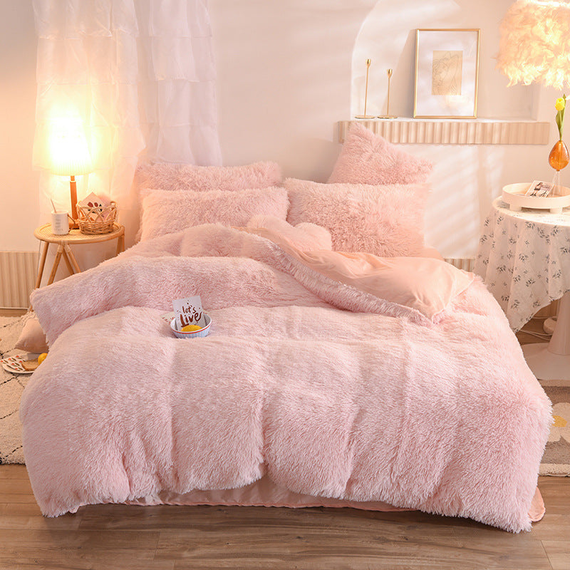 Luxury Thick Fleece Duvet Cover Queen King Winter Warm Bed Quilt Cover Pillowcase Fluffy Plush Shaggy Bedclothes Bedding Set Winter Body Keep Warm Pi-Mart