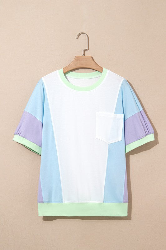 Colorblock Patchwork Oversized T Shirt THRIXINE