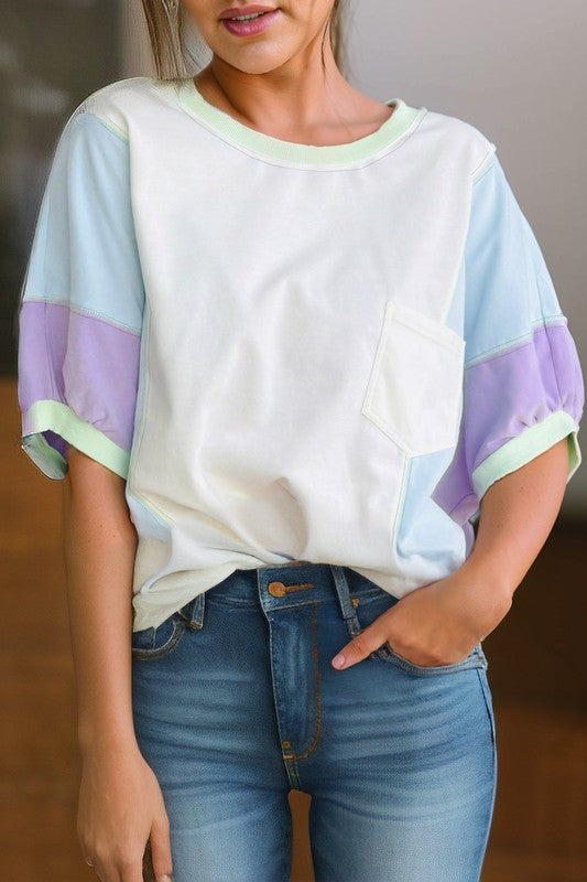 Colorblock Patchwork Oversized T Shirt THRIXINE
