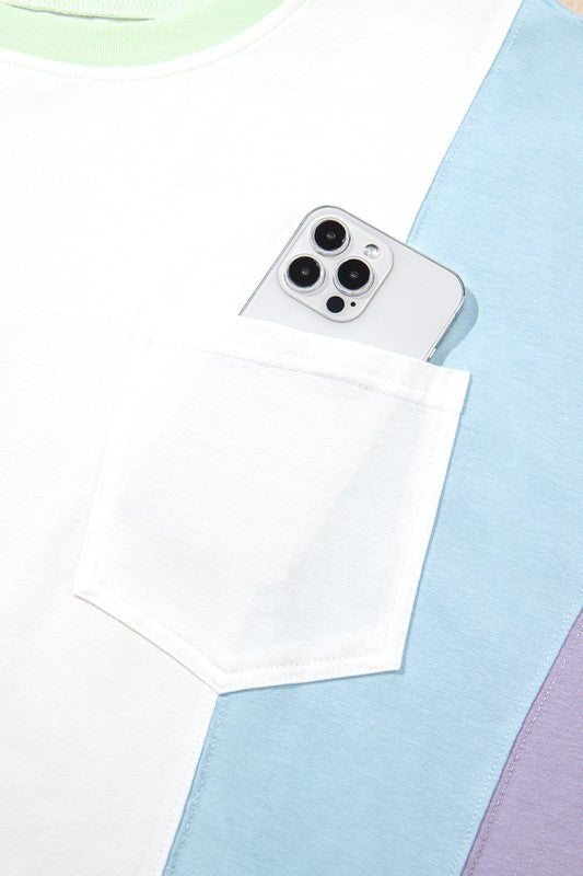 Colorblock Patchwork Oversized T Shirt THRIXINE