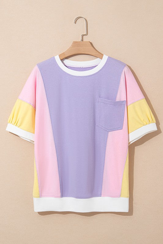 Colorblock Patchwork Oversized T Shirt THRIXINE