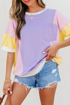 Colorblock Patchwork Oversized T Shirt THRIXINE