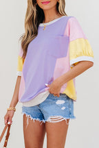 Colorblock Patchwork Oversized T Shirt THRIXINE