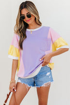Colorblock Patchwork Oversized T Shirt THRIXINE