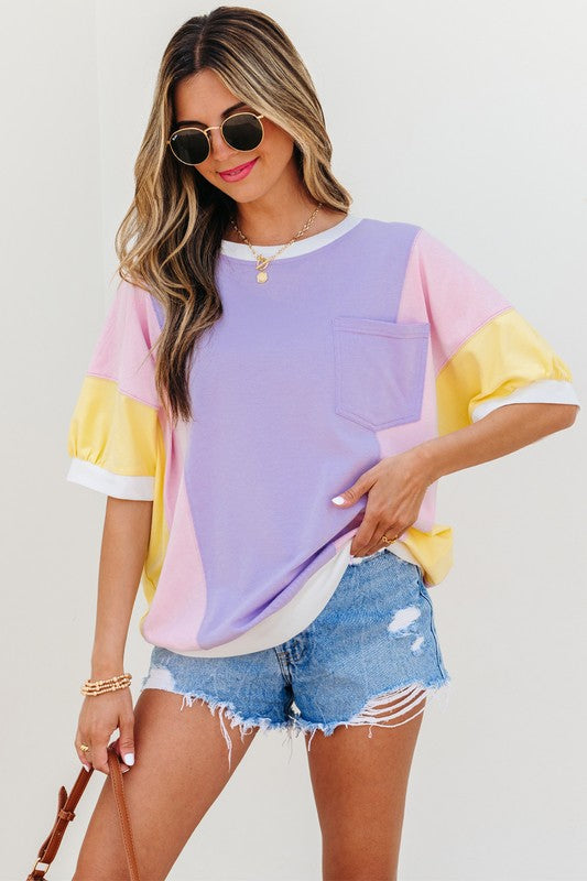 Colorblock Patchwork Oversized T Shirt THRIXINE