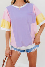 Colorblock Patchwork Oversized T Shirt THRIXINE