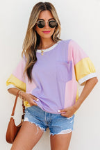 Colorblock Patchwork Oversized T Shirt THRIXINE