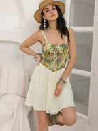 Floral Lace Up Corset Mini Cami Dress
