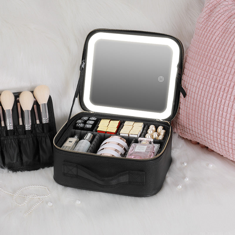 Smart LED Cosmetic Case With Mirror Cosmetic Bag Large Capacity Fashion Portable Storage Bag Travel Makeup Bags Pi-Mart