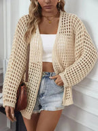 Openwork Open Front Long Sleeve Cardigan - SJB-DIAMOND ELITES