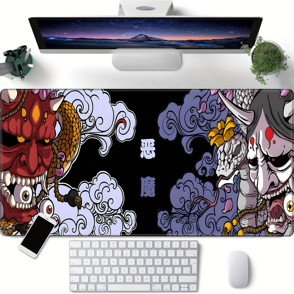 XXL Gaming Mouse Pad, Non-Slip Rubber Base Desk Mat, Washable Office Keyboard Pad with Japanese Oni Design, Mouse Pads for Desk Lootquake LLC