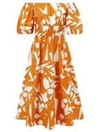 Printed Off-Shoulder Balloon Sleeve Dress