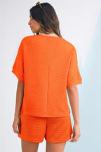 Textured V Neck T Shirt and Shorts Set THRIXINE