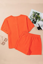 Textured V Neck T Shirt and Shorts Set THRIXINE