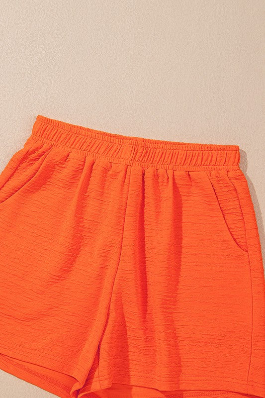 Textured V Neck T Shirt and Shorts Set THRIXINE