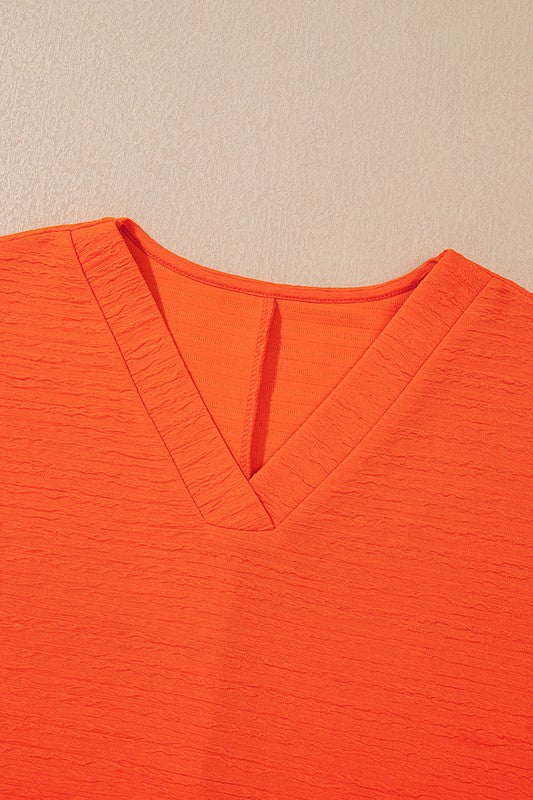 Textured V Neck T Shirt and Shorts Set THRIXINE