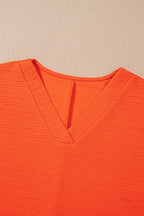Textured V Neck T Shirt and Shorts Set THRIXINE