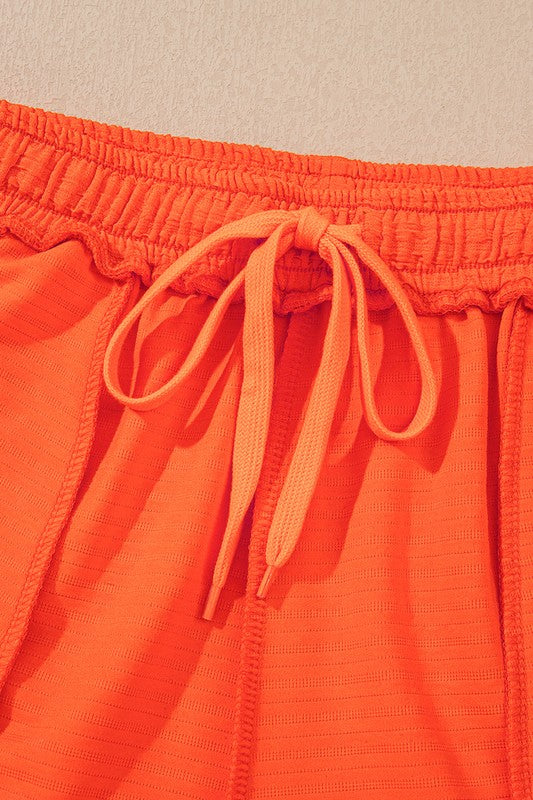 Textured V Neck T Shirt and Shorts Set THRIXINE