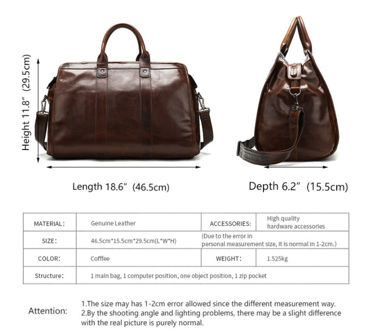 First Layer Cowhide Retro Large-capacity Travel Bag Pi-Mart