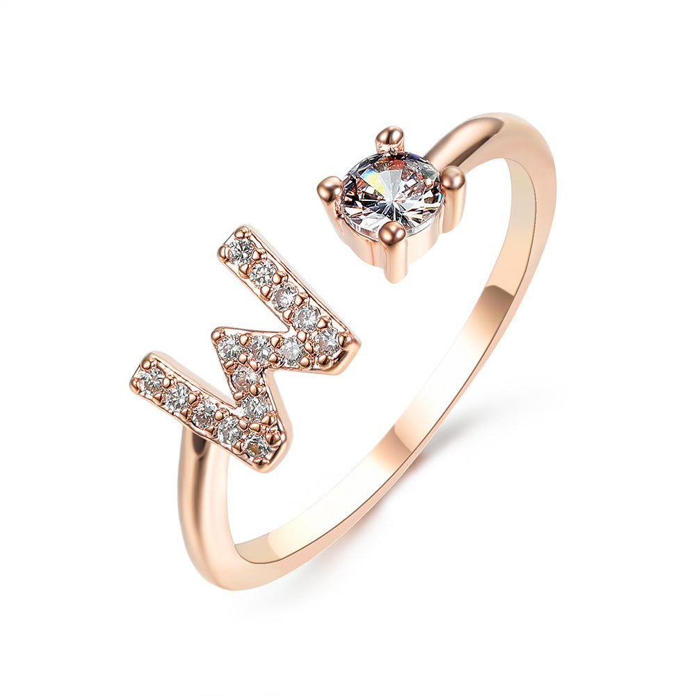 Adjustable 26 Initial Letter Ring Fashion Jewelry For Women Simple Elegant Jewelry Pi-Mart