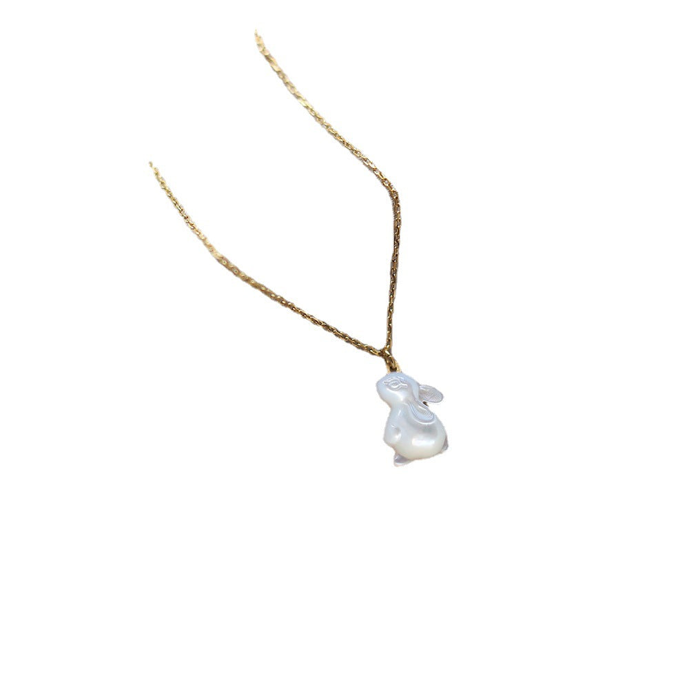 White Shell Rabbit Collar Electroplated 18K Gold Necklace Pi-Mart