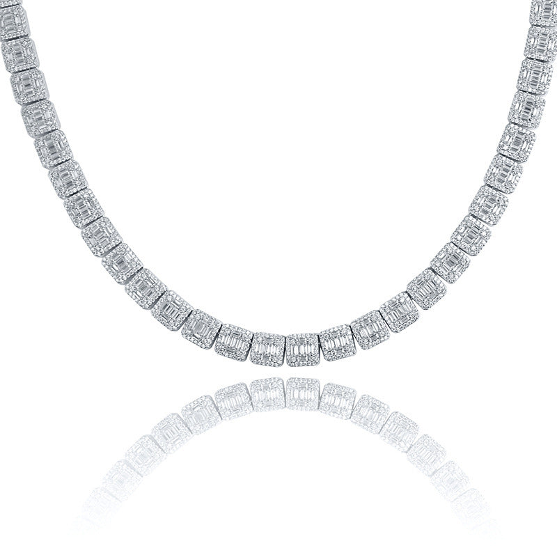 Full bar zircon square men's necklace Pi-Mart