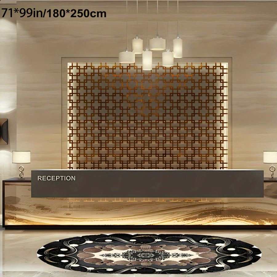 Imitation Cashmere Black Pattern Tan Spotted Oval Floor Mat Large Area Full Padded Premium Light Luxury Premium Sense Carpet Living Room Tea Table Blanket Room Bedside Thickened Household Floor Mat For Hotel Lootquake LLC