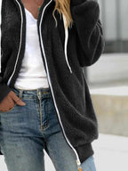 Full Size Cozy Fleece Zip-Up Hooded Jacket Plus Size THRIXINE