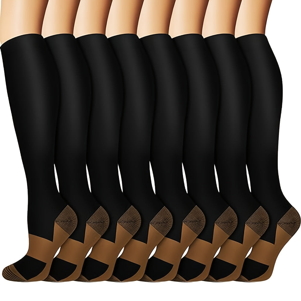 8 Pairs Copper-infused Unisex Compression Socks - Enhanced Circulation Support (10-20 MMHG) - Comfortable Knee High for Nurses, Pregnancy, Running, Hiking, Cycling Lootquake LLC